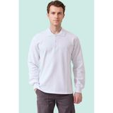 Erkek Uzun Kollu Polo Yaka Sweatshirt Pamuk Galanthus Sweat Pamuklu Iş Günlük Için - Beyaz