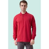 Erkek Uzun Kollu Polo Yaka Sweatshirt Pamuk Galanthus Sweat Pamuklu Iş Günlük Için - Bordo