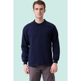 Erkek Uzun Kollu Polo Yaka Sweatshirt Pamuk Galanthus Sweat Pamuklu Iş Günlük Için - Lacivert - 4XL