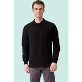 Erkek Uzun Kollu Polo Yaka Sweatshirt Pamuk Galanthus Sweat Pamuklu Iş Günlük Için - Siyah - XL