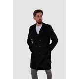 Erkek Uzun Kruvaze Trençkot Regular Fit 5030-Siyah