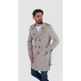Erkek Uzun Kruvaze Trençkot Regular Fit 5030-Taş