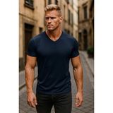 Erkek V Yaka %100 Pamuk Kısa Kollu Lacivert T-Shirt Basic Erkek Tişört - 0 Siyah - 2XL