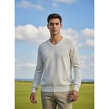Erkek V Yaka Kaşmir Light Regular Fit Triko Kazak - Beyaz