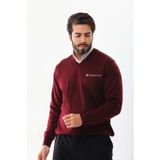 Erkek V Yaka Kazak Baskılı Dokuma Triko - Bordo