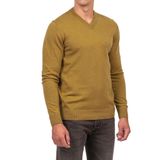 Erkek V Yaka Kazak Sık Örme Desenli Hardal Slim Fit Kazak NCS JEANS 3002 HARDAL S