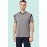 Erkek V Yaka Nefes Alan Tshirt Allium Tişört Alabilir Esnek Şık Iş Günlük Için - Koyu Gri - Siyah