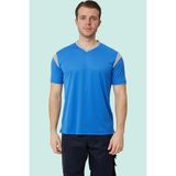 Erkek V Yaka Nefes Alan Tshirt Allium Tişört Alabilir Esnek Şık Iş Günlük Için - Saks Mavisi - Gri - 2XL