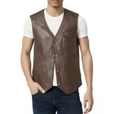 Erkek V Yaka Slim Fit Suni Deri Yelek, Kahverengi, Çıtçıt Kapamalı, Günlük Kullanım,%70 Elastan%30 Polyester Karışım (Açık Kahverengi Suni Deri Yelek, XL)