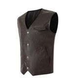 Erkek V Yaka Slim Fit Suni Deri Yelek, Kahverengi, Çıtçıt Kapamalı, Günlük Kullanım,%70 Elastan%30 Polyester Karışım (Koyu Kahverengi Suni Deri Yelek, 3XL)