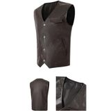 Erkek V Yaka Slim Fit Suni Deri Yelek, Kahverengi, Çıtçıt Kapamalı, Günlük Kullanım,%70 Elastan%30 Polyester Karışım (Koyu Kahverengi Suni Deri Yelek, S)