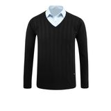Erkek V Yaka Triko Kazak Çelik Örgü Desenli Klasik Kalıp - 5209D - Siyah - XL