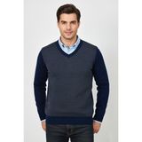 Erkek V Yaka Triko Kazak Çelik Örgü Regular Kalıp BGL-ST04838 - Indigo - 2XL