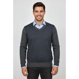 Erkek V Yaka Triko Kazak Çelik Örgü Regular Kalıp BGL-ST04838 - Koyu Gri - 2XL