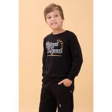 Erkek ve Kız Çocuk Okul Baskılı Bisiklet Yaka Mevsimlik Sweatshirt Siyah