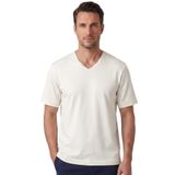 Erkek Vision V Yaka Premium Kalite Yoğun Dokulu Pamuklu T-Shirt Krem 3XL