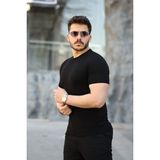Erkek Viskon Kumaş Bisiklet Yaka Basic Tişört - Siyah - 3XL