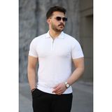 Erkek Viskon Kumaş Polo Yaka Desenli Tişört - Beyaz - 2XL