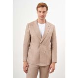 Erkek Vizon Keten Trend Kruvaze Slim Fit Sivri Yaka Takım Elbise