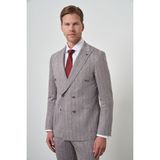 Erkek Vizon Tend Keten Kruvaze Slim Fit Sivri Yaka Takım Elbise - 54 - Açık Kahverengi - 6 Drop