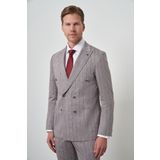 Erkek Vizon Tend Keten Kruvaze Slim Fit Sivri Yaka Takım Elbise