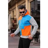 Erkek W Nakış İşlemeli Kapüşonlu Sweatshirt - Mavi