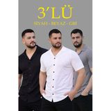 Erkek Waffle Dokuma Açık Yakalı Düğmeli Regular Kalıp 3 Lü Gömlek Seti - Siyah, Beyaz, Gri