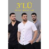 Erkek Waffle Dokuma Açık Yakalı Düğmeli Regular Kalıp 3’lü Gömlek Seti - Siyah, Beyaz, Gri - Çok Renkli - XL