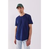 Erkek Walker Bisiklet Yaka Slim Fit Tişört%100 Pamuk - Lacivert LACİVERT