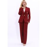 Erkek Yaka Çapraz Ceket & Bol Paça Pantolon-Bordo - 52