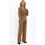 Erkek Yaka Çapraz Ceket & Bol Paça Pantolon-Camel - 46