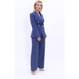 Erkek Yaka Çapraz Ceket & Bol Paça Pantolon-Indigo - İndigo - 36