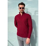 Erkek Yaka Fermuarlı Triko Kazak 220 - Bordo - L - XL