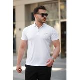 Erkek Yakalı Arma Detaylı Kısa Kollu Tişört - Beyaz - 3XL