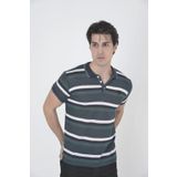 Erkek Yakalı Slim Fit Dokuma Çizgili T-shirt - Haki