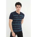 Erkek Yakalı Slim Fit Pike Çizgili T-shirt - Lacivert Xl