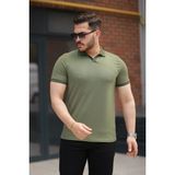 Erkek Yakalı Waffle Dokulu Kısa Kollu Tişört - Haki - 2XL