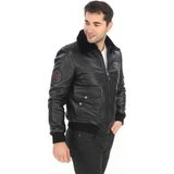 Erkek Yakası Hakiki Kürklü Pilot Model Jumbo Hakiki Deri Mont - 3XL - Siyah