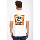Erkek Yapay Zeka Tasarım Sırt Aplike Özel Baskılı %100 Pamuklu Penye Regular Fit T-Shirt (Bebekyoda) - Beyaz