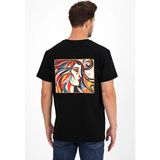 Erkek Yapay Zeka Tasarım Sırt Aplike Özel Baskılı %100 Pamuklu Penye Regular Fit T-Shirt (Pikasso) - Siyah