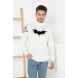 Erkek Yarım Bağazlı Kazak Baskılı Dokuma Triko - Beyaz - 2XL