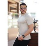 Erkek Yarım Balıkçı Yaka Kısa Kollu Tişört - Taş - 2XL
