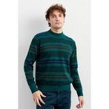 Erkek Yarım Balıkçı Yaka Renkli Çizgili Yün Kazak K.ö.başı - 2XL