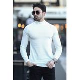 Erkek Yarım Balıkçı Yaka Yünlü Triko Kazak Ekru - YB-511 - 2XL