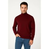 Erkek Yarım Boğaz Triko Yumuşak Ince Dokulu Pamuklu Uzun Kollu Kazak - Bordo - 2XL
