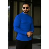 Erkek Yarım Boğazlı Triko Kazak - Saks - Standart