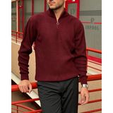 Erkek, Yarım Fermuar, Dik Yaka, Kışlık, Triko Örme, Old Money Culture, Kazak PLTK06 - XL - Bordo