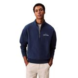 Erkek Yarım Fermuarlı Logolu Sweatshirt - Mavi