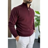 Erkek Yarım Fermuarlı Normal Kalıp Kazak Bordo EDW411