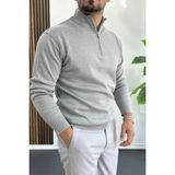 Erkek Yarım Fermuarlı Normal Kalıp Kazak Gri EDW411 - XL